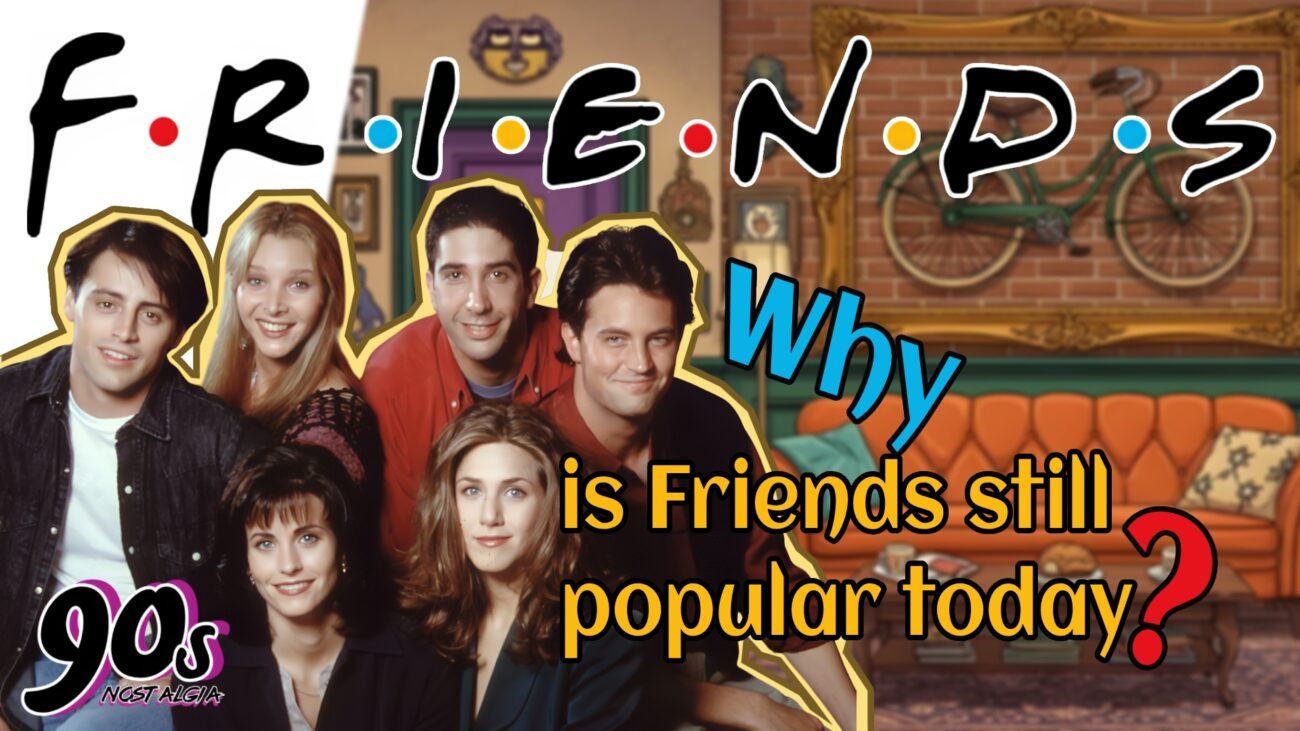 A promotional image for the show exploring the lasting Popularity of Friends. The cast is shown in front of the Central Perk set with the text "Why is Friends still popular today?"