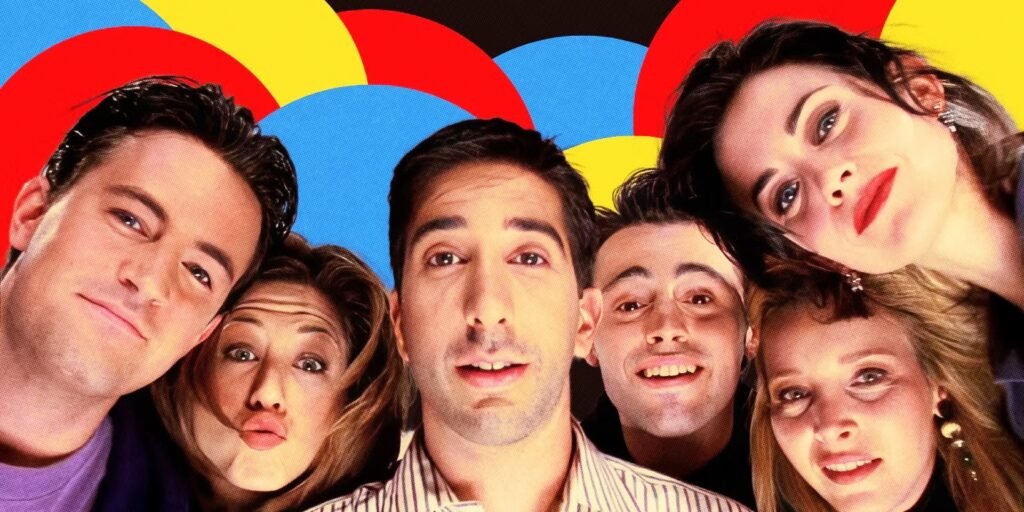 The iconic, fun-filled close-up of the six friends' faces from the opening credits sequence, a shot that has become synonymous with the show's joyful and quirky spirit.