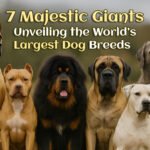Great Dane, Pit Bull, Tibetan Mastiff, English Mastiff, American Bulldog, and Irish Wolfhound standing together as the world’s largest dog breeds.