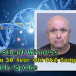 Promotional image for 'The Silent Witness' featuring a mugshot against a backdrop of a DNA helix and crime scene tape.